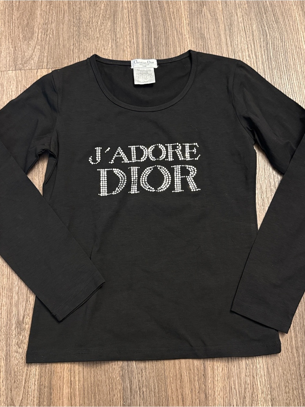 Christian Dior Boutique Paris black long sleeve cotton & lycra top with crystal